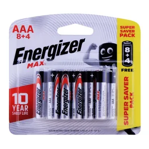 Energizer MAX AAA Batteries, 8 4 (Pack of 12)