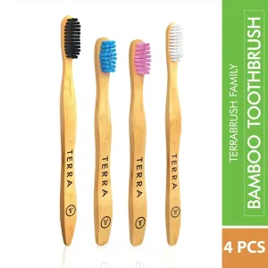 Family Pack Bamboo Toothbrushes Soft (2 Kids, 2 Adults)