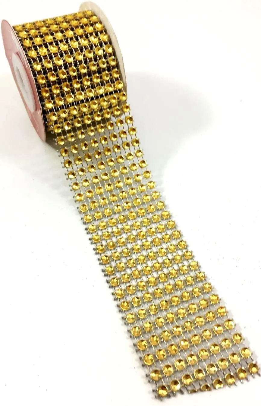 FS1166 8 Row Acrylic Rhinestone Diamond Ribbon Gold & Silver