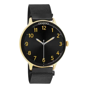 Gold coloured OOZOO smartwatch with black metal mesh bracelet - Q00137