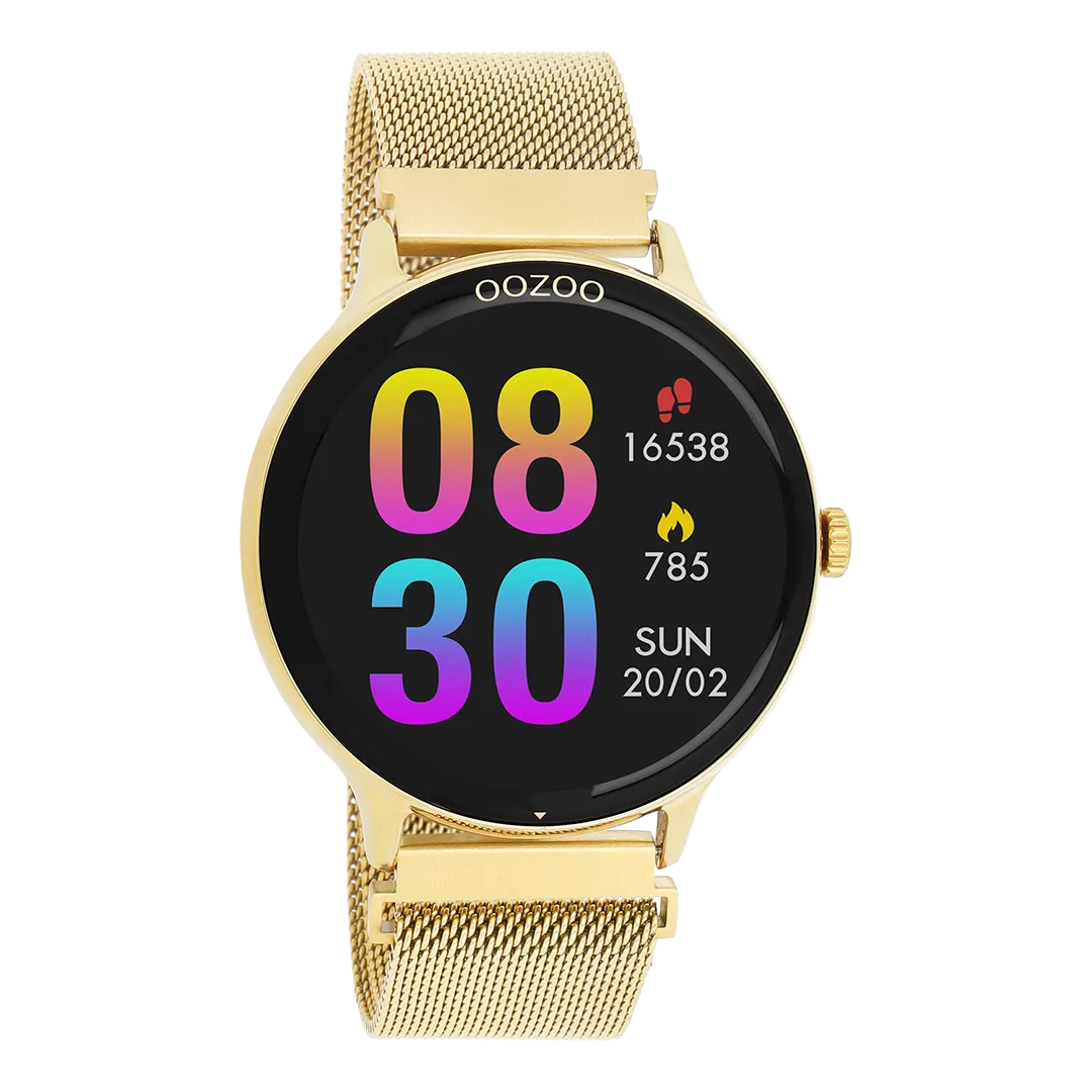 Gold coloured OOZOO smartwatch with gold coloured metal mesh bracelet - Q00136