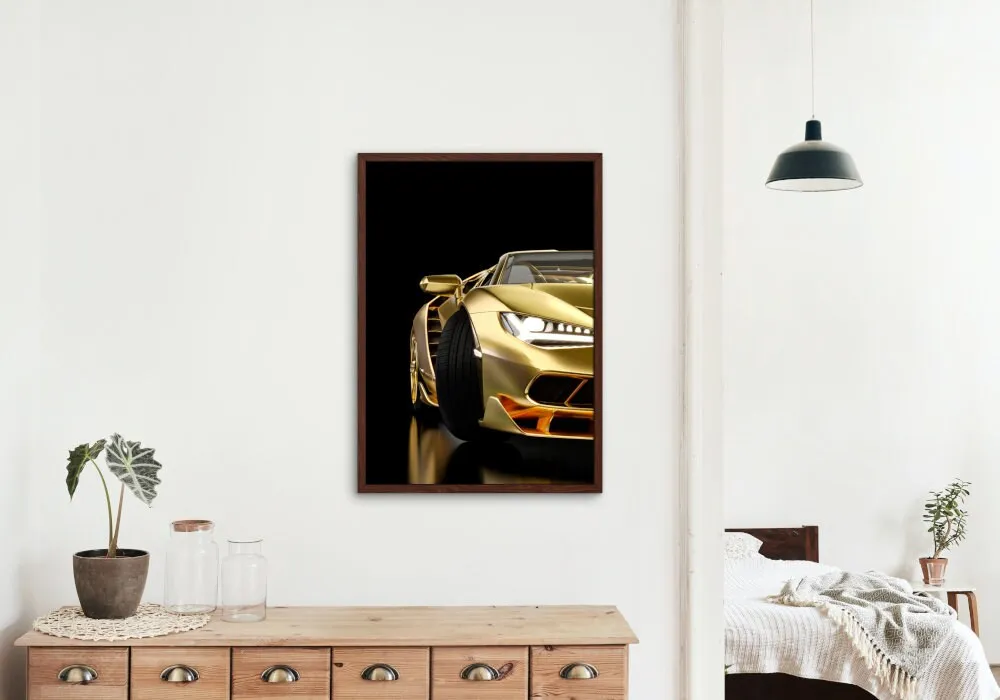 Golden Luxury Car Wall Art PRINTABLE WALL ART, Racing Luxury Sports Car, Luxury Fashion Wall Art, Car Photo, Glam Automotive Décor