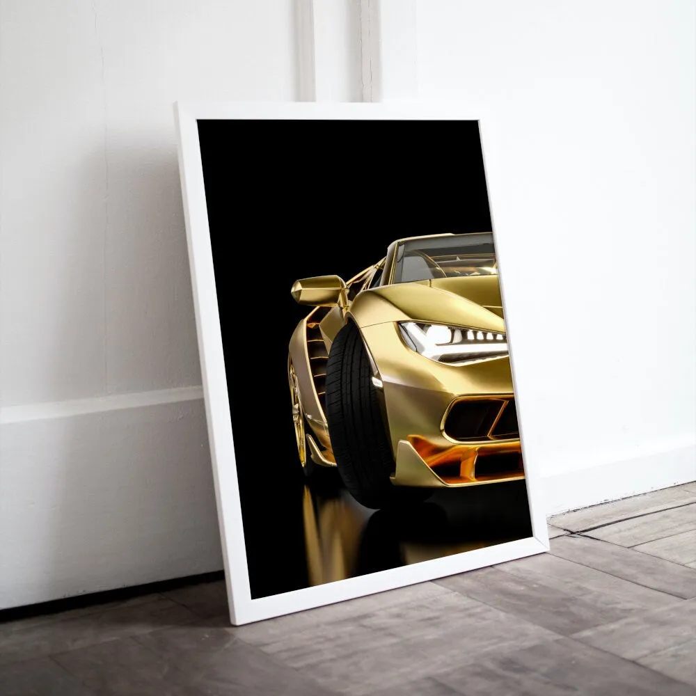 Golden Luxury Car Wall Art PRINTABLE WALL ART, Racing Luxury Sports Car, Luxury Fashion Wall Art, Car Photo, Glam Automotive Décor