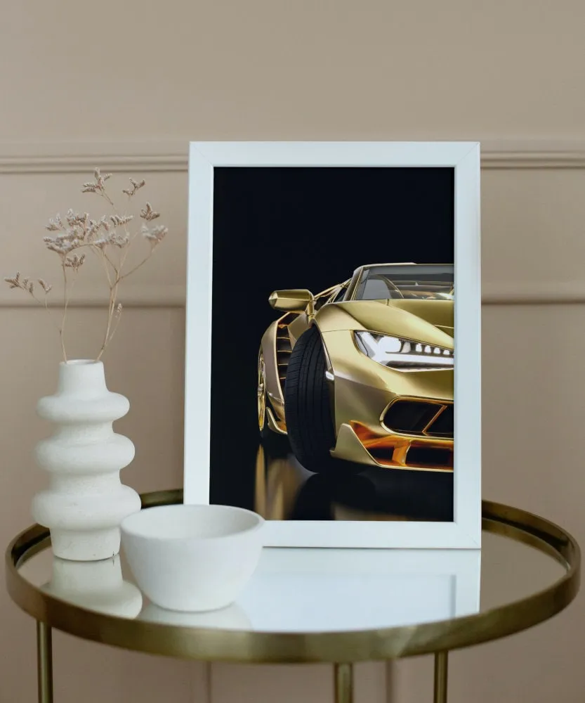 Golden Luxury Car Wall Art PRINTABLE WALL ART, Racing Luxury Sports Car, Luxury Fashion Wall Art, Car Photo, Glam Automotive Décor