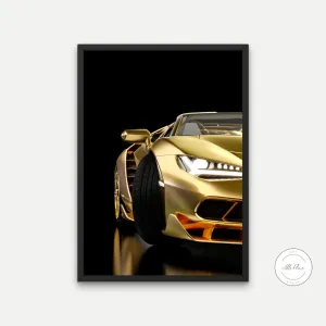 Golden Luxury Car Wall Art PRINTABLE WALL ART, Racing Luxury Sports Car, Luxury Fashion Wall Art, Car Photo, Glam Automotive Décor