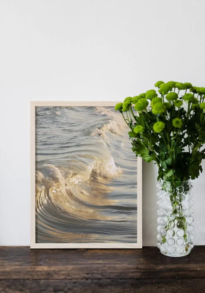 Golden Wave Poster PRINTABLE WALL ART, Modern Coastal Decor, Outer Banks Art, Beachy Wall Art, Golden Wall Art Aesthetic, Serene Wall Art Luxury