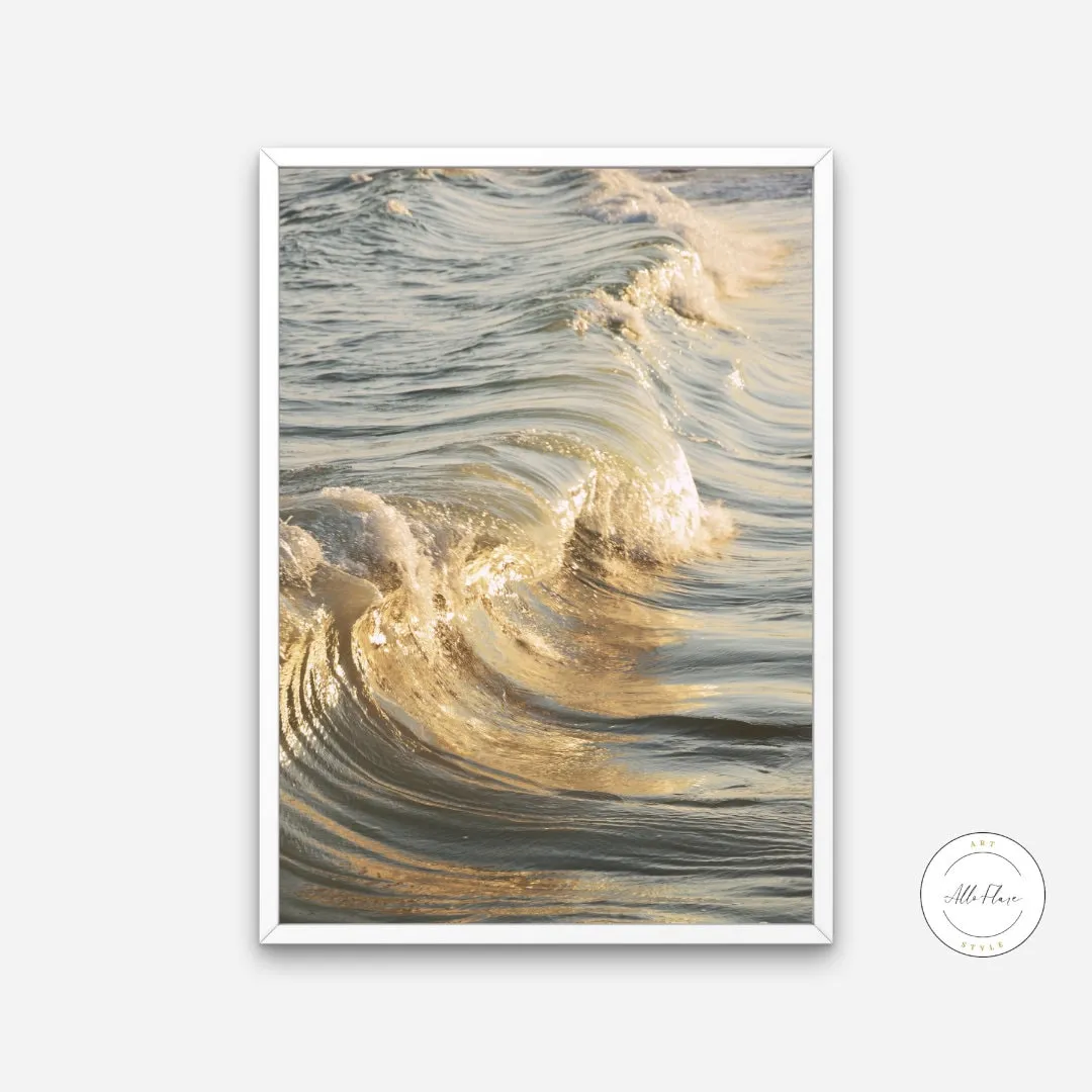 Golden Wave Poster PRINTABLE WALL ART, Modern Coastal Decor, Outer Banks Art, Beachy Wall Art, Golden Wall Art Aesthetic, Serene Wall Art Luxury