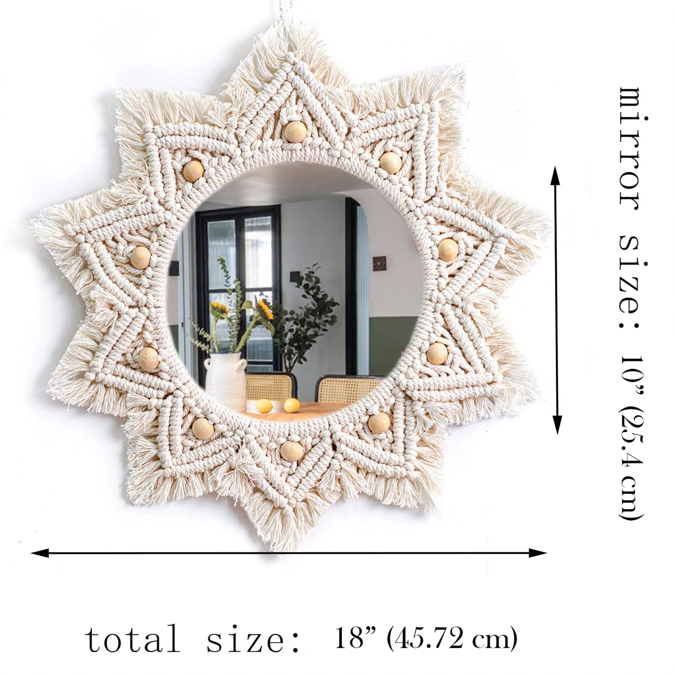 Isthir Round Cotton Macrame Mirror with Boho Fringe | Handcrafted Wall Hanging – Perfect for Boho Home Decor