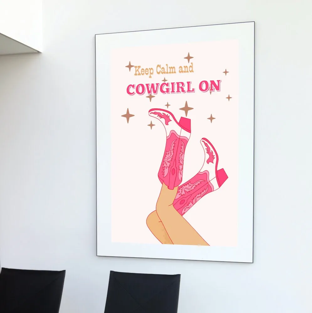 Keep Calm And Cowgirl On Set Of 2 PRINTABLE WALL ART, Light Pink Wall Art, Western Wall Art, Academia Aesthetic, Pink Boots, Cowgirl Poster