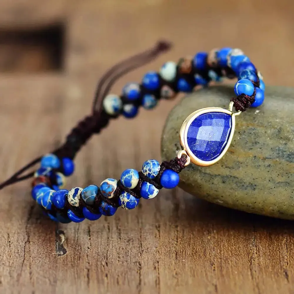 Lapis Lazuli Teardrop Charm Bracelet - Handcrafted Elegance & Healing Gemstones