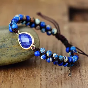 Lapis Lazuli Teardrop Charm Bracelet - Handcrafted Elegance & Healing Gemstones