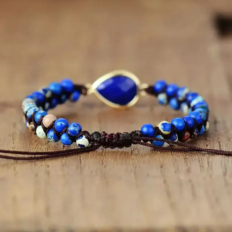 Lapis Lazuli Teardrop Charm Bracelet - Handcrafted Elegance & Healing Gemstones