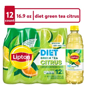 Lipton Diet Iced Green Tea, Citrus Bottle Tea Drink, 16.9 fl oz, 12 Bottles