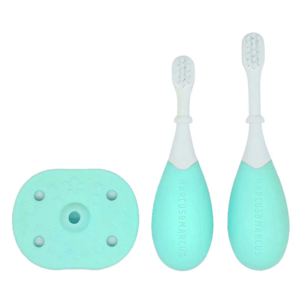 Marcus & Marcus 3-Stage Palm Grasp Toothbrush Brush Set (Blue)