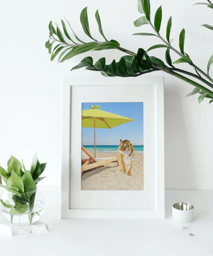 Miami Beach Tiger Wall Art INSTANT DOWNLOAD Art Print, Turquoise Beach Print, Coastal Decor, Miami Beach Poster, Tiger Lover Gift