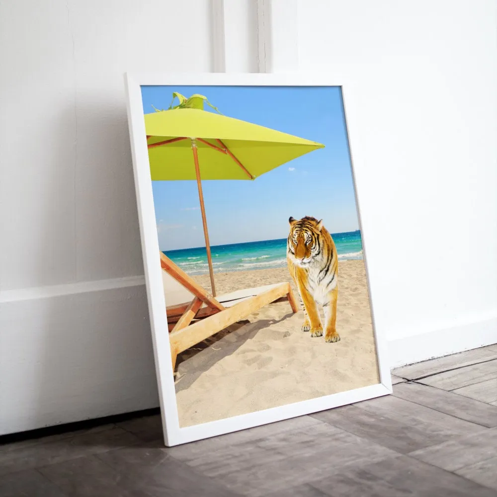 Miami Beach Tiger Wall Art INSTANT DOWNLOAD Art Print, Turquoise Beach Print, Coastal Decor, Miami Beach Poster, Tiger Lover Gift