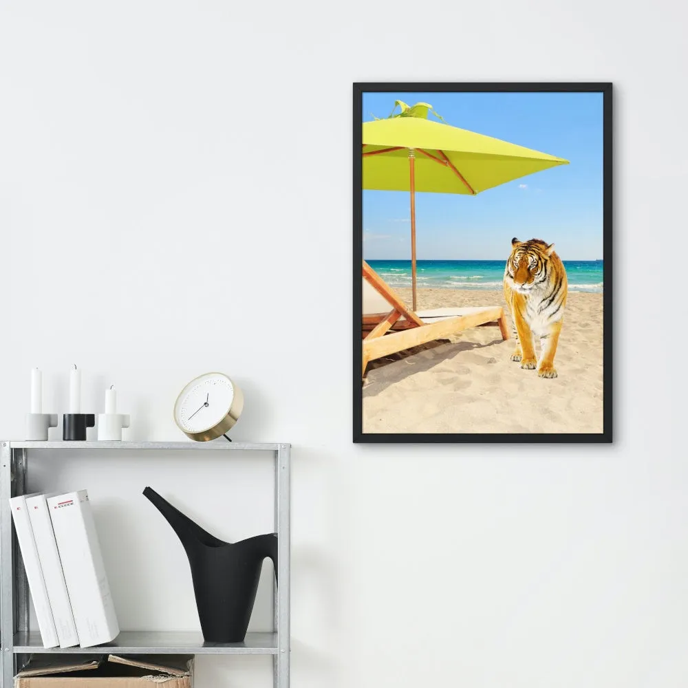 Miami Beach Tiger Wall Art INSTANT DOWNLOAD Art Print, Turquoise Beach Print, Coastal Decor, Miami Beach Poster, Tiger Lover Gift