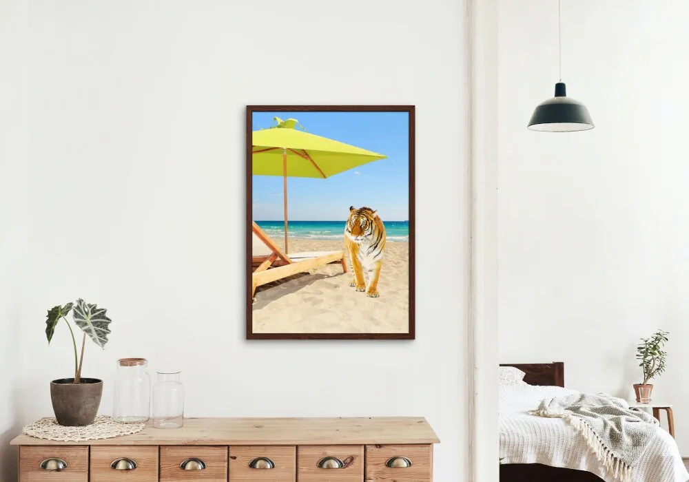 Miami Beach Tiger Wall Art INSTANT DOWNLOAD Art Print, Turquoise Beach Print, Coastal Decor, Miami Beach Poster, Tiger Lover Gift