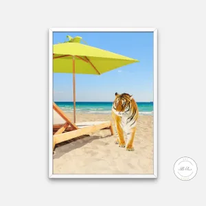 Miami Beach Tiger Wall Art INSTANT DOWNLOAD Art Print, Turquoise Beach Print, Coastal Decor, Miami Beach Poster, Tiger Lover Gift