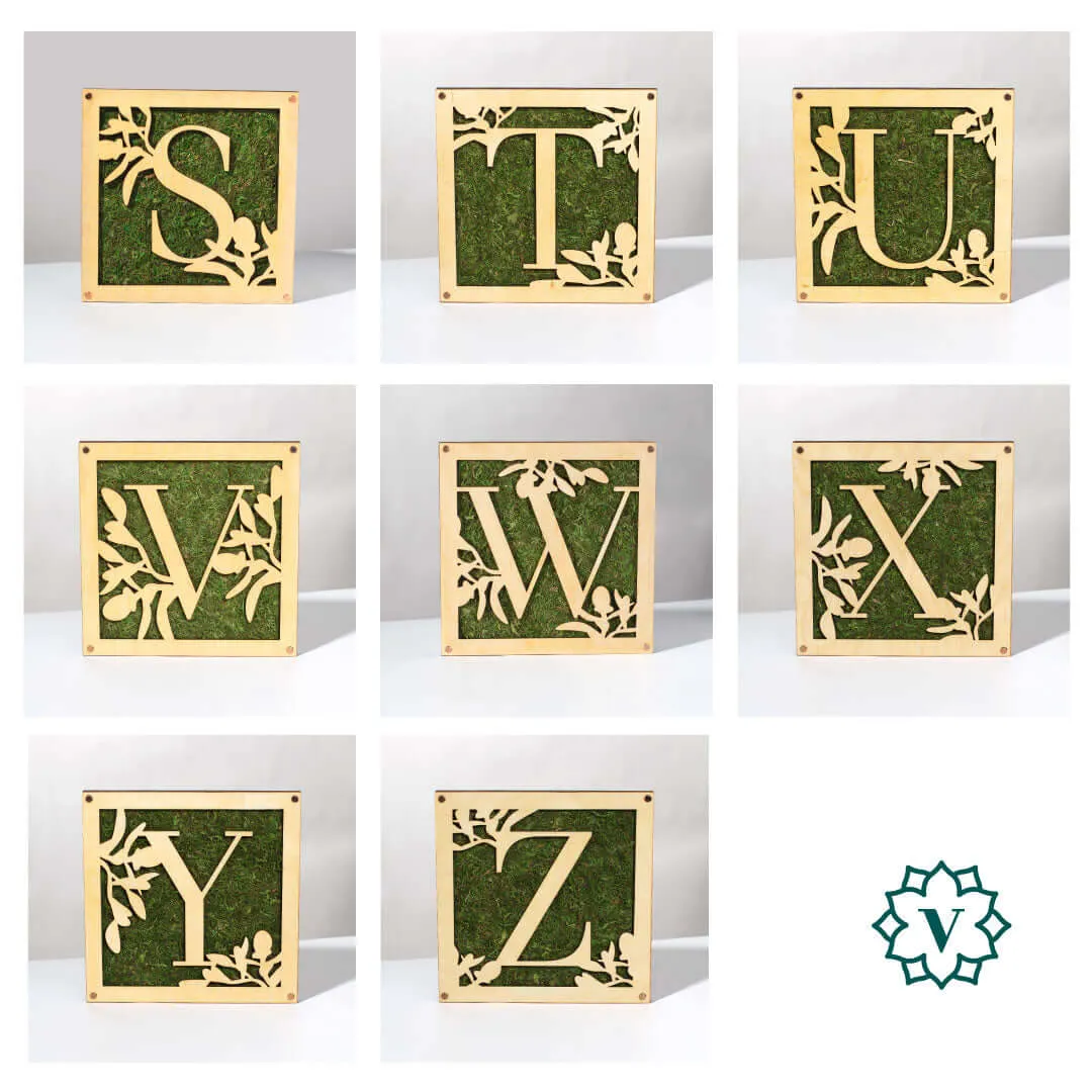 Monogrammed Moss Frame - Wooden Botanical Wall Art Letter "P"