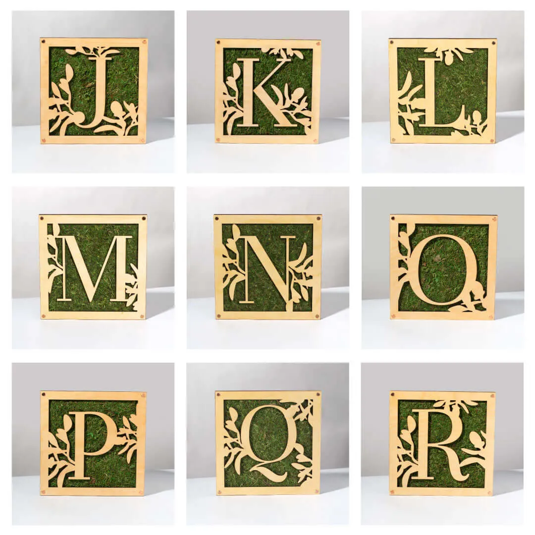 Monogrammed Moss Frame - Wooden Botanical Wall Art Letter "P"