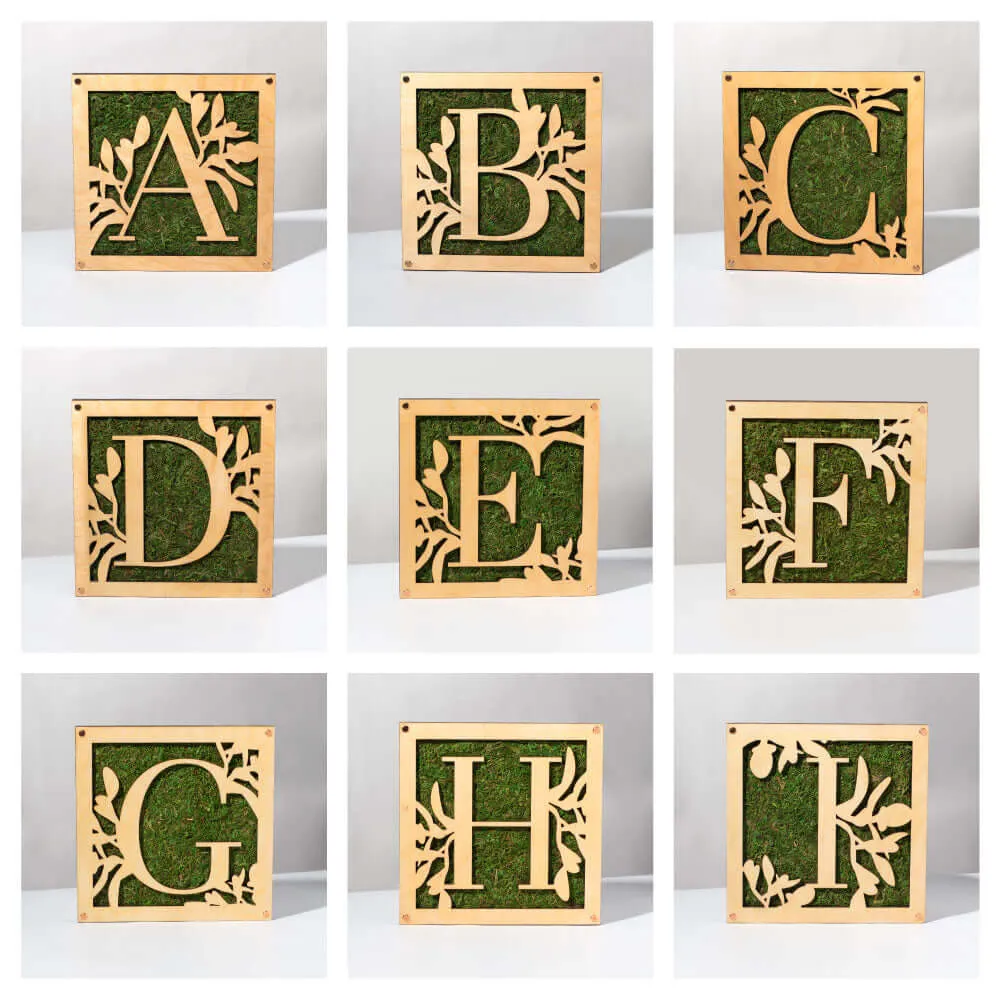 Monogrammed Moss Frame - Wooden Botanical Wall Art Letter "P"