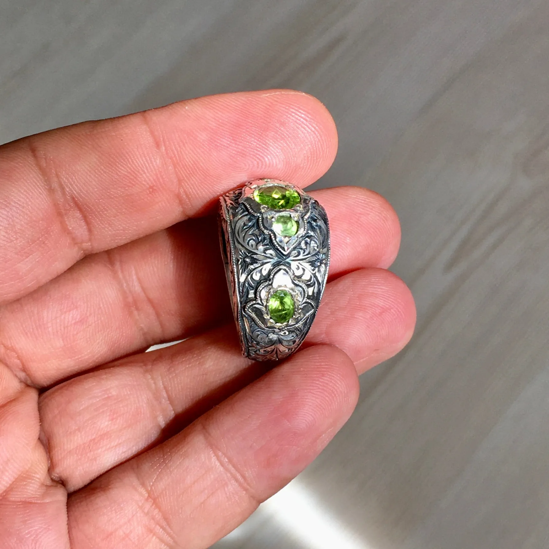 Natural Peridot Gemstone Men's Ring Handmade Solid Sterling Silver Unique Jewelry