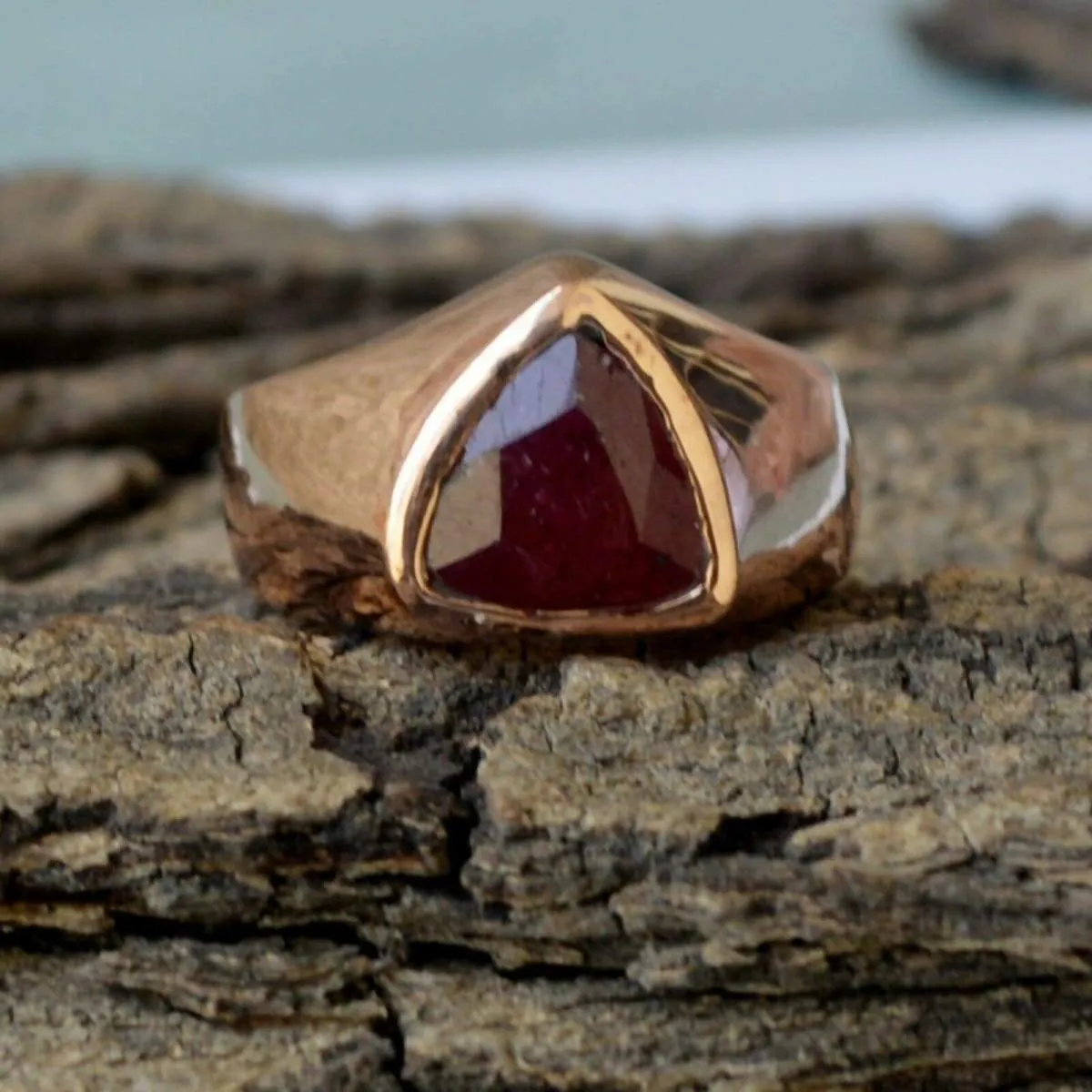 Natural Trillion Red Ruby Gemstone Sterling Silver Rose Gold Filled Nickel Free Ring, Handmade Jewelry, July Birthstone