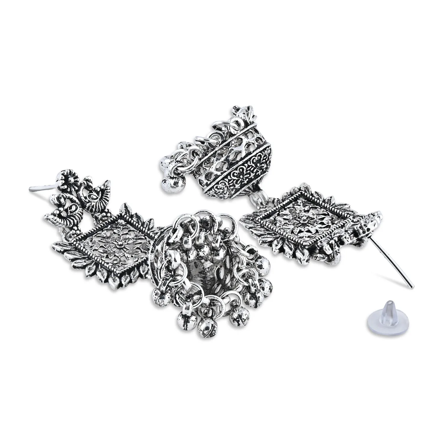 Navratri Ethnic Silver Oxidised Afghani Style Trending Jhumka Earrings For Women & Girls