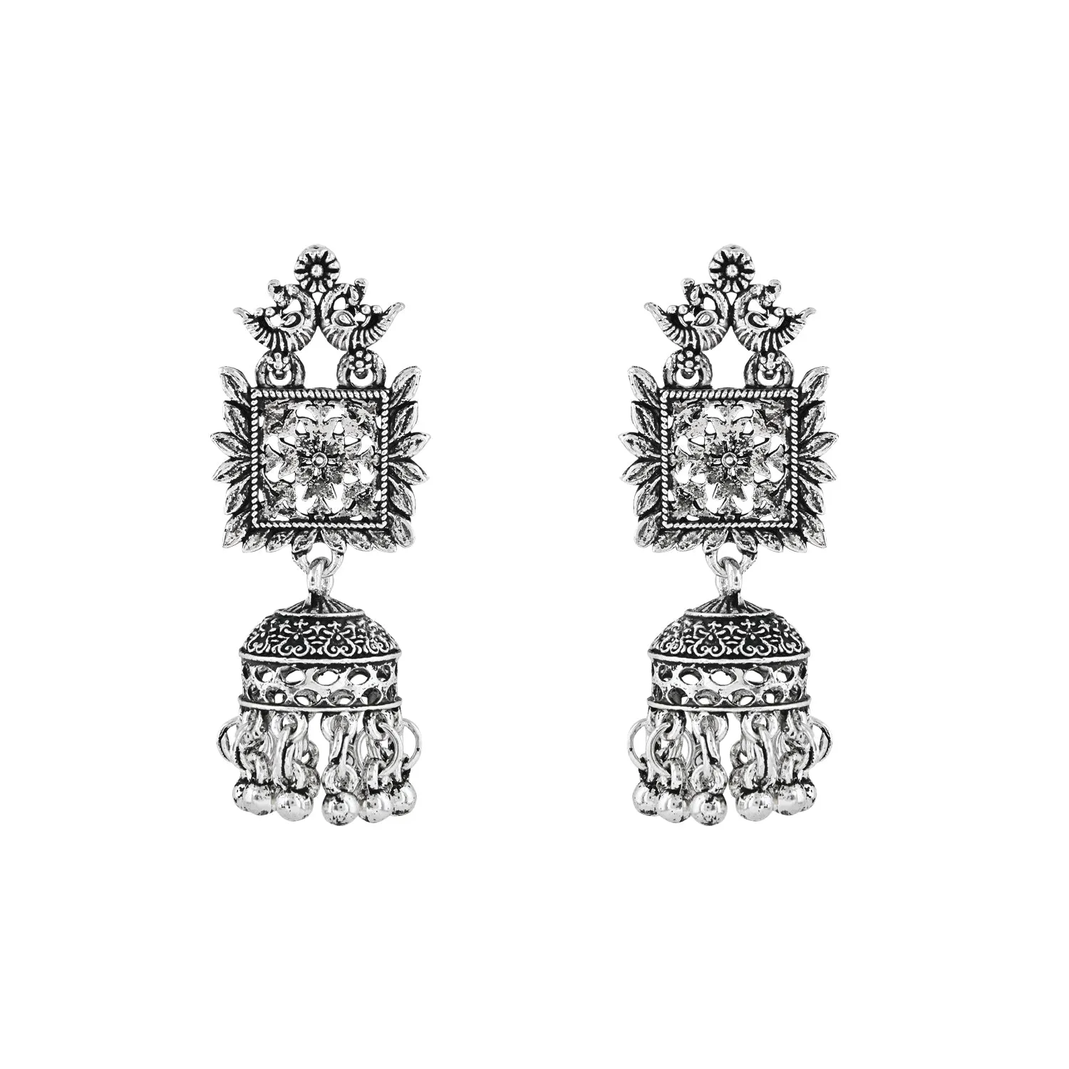 Navratri Ethnic Silver Oxidised Afghani Style Trending Jhumka Earrings For Women & Girls