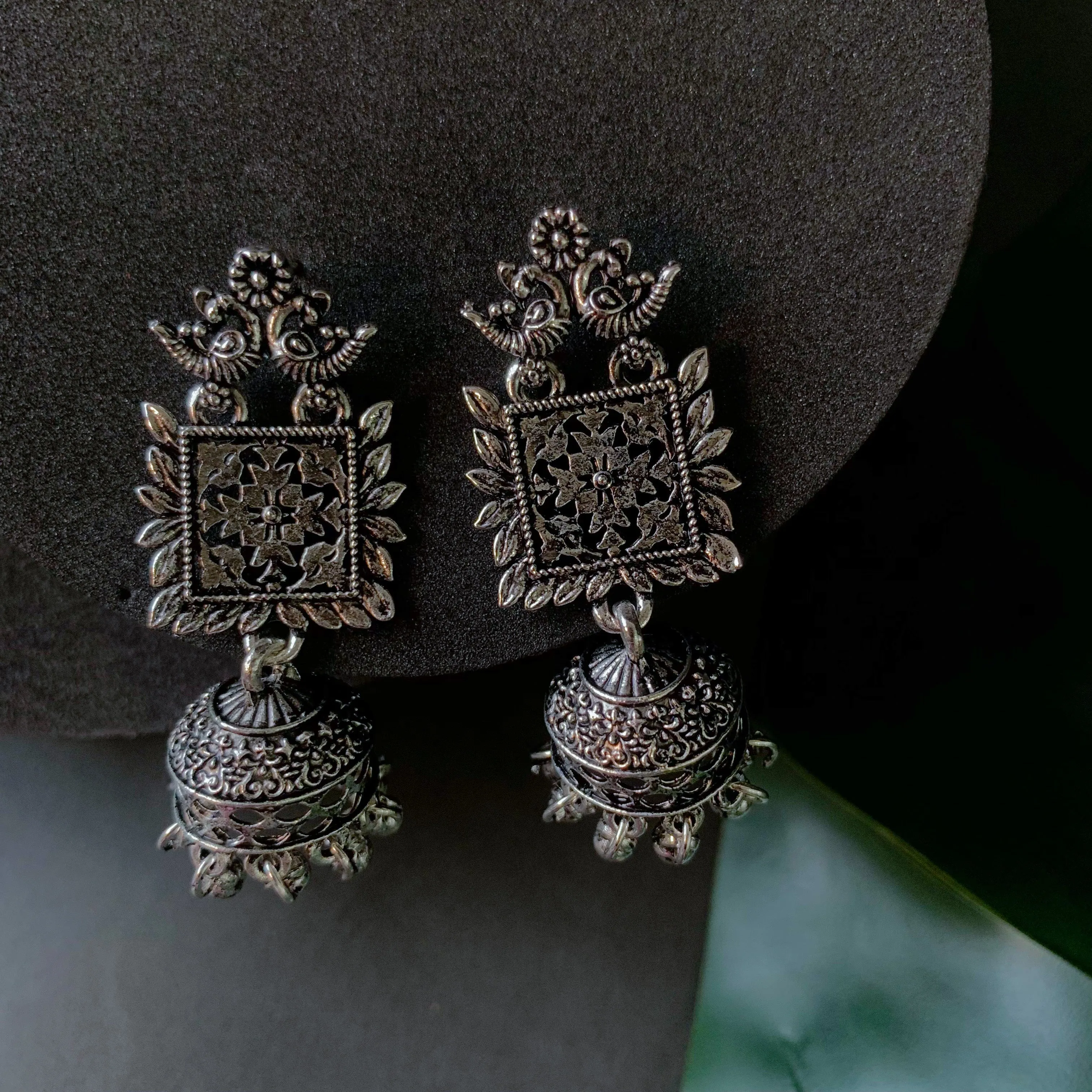 Navratri Ethnic Silver Oxidised Afghani Style Trending Jhumka Earrings For Women & Girls