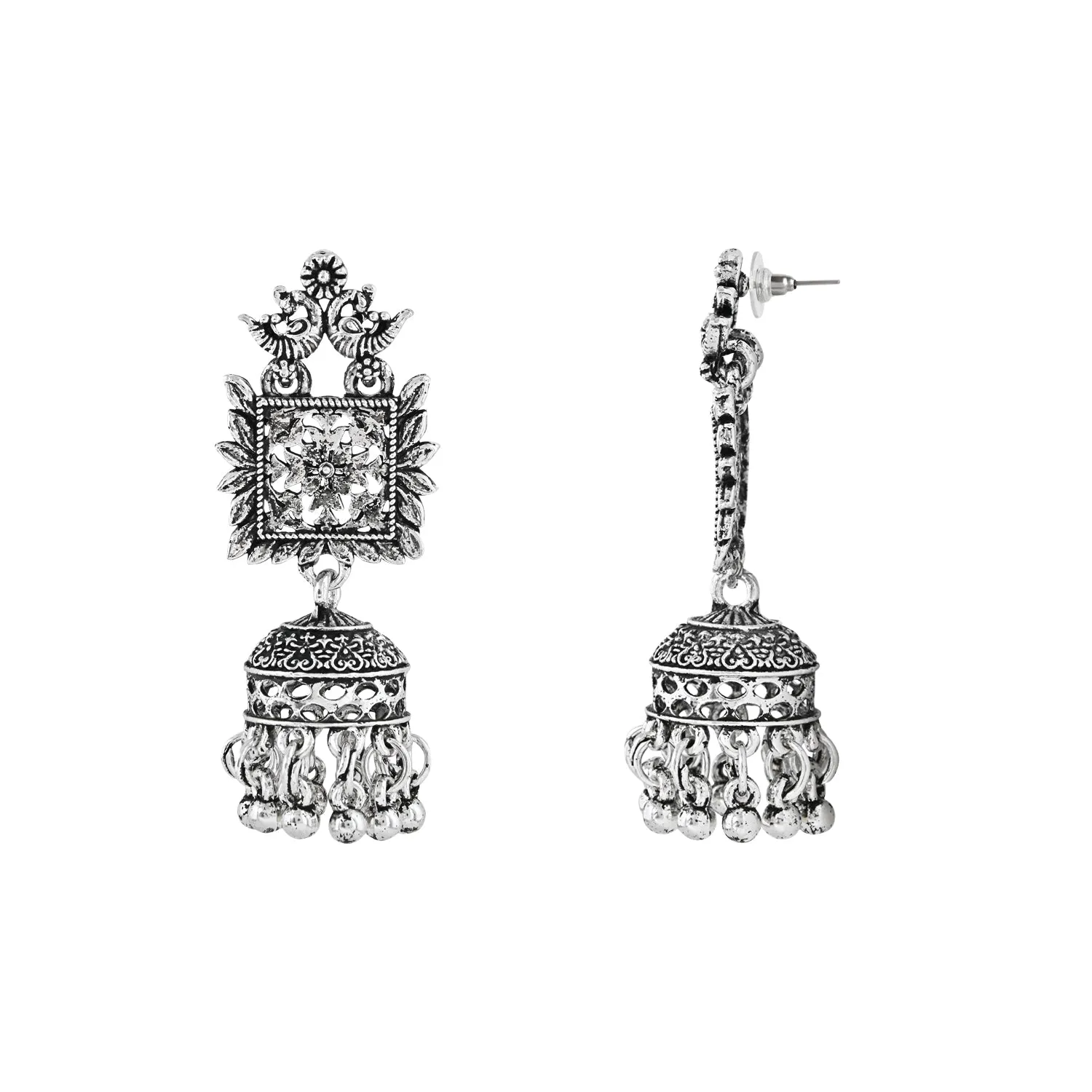 Navratri Ethnic Silver Oxidised Afghani Style Trending Jhumka Earrings For Women & Girls