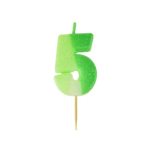 Number 5 Glittered Birthday Candle, 2-inch, Green