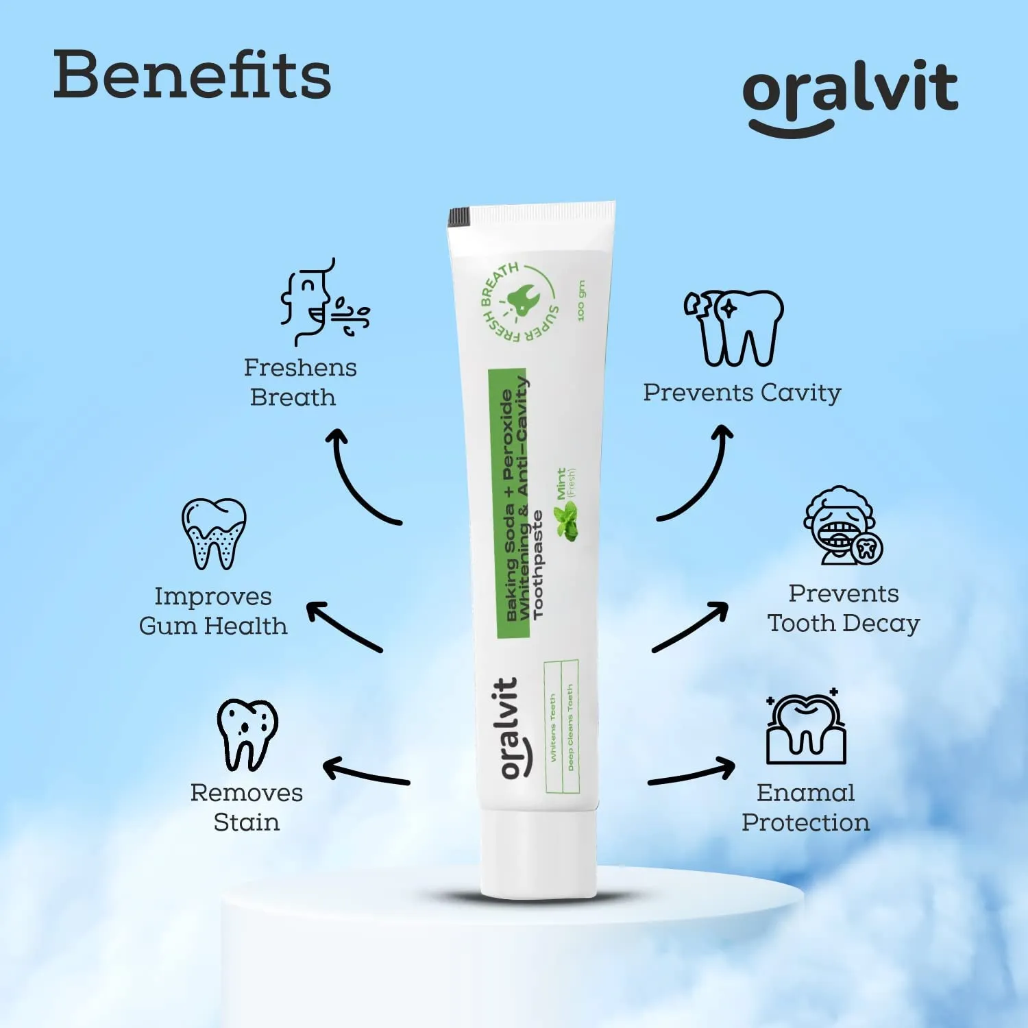 Oralvit Baking Soda Toothpaste & Charcoal Bamboo Toothbrush (100g, Pack Of 2)