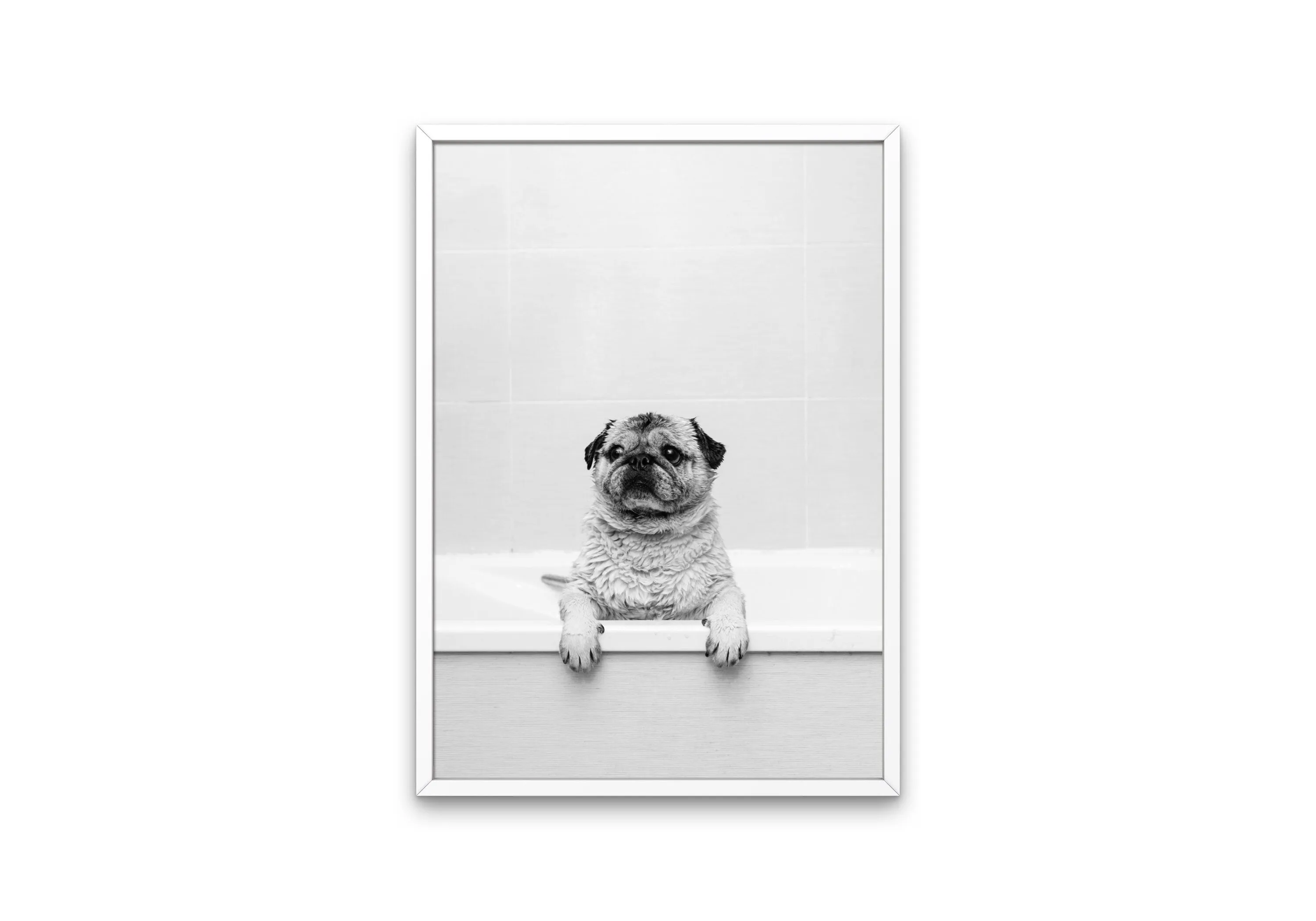 Pug In Bathtub Black And White Print PRINTABLE WALL ART, Pets In Bathtub, Bathroom Art Print, Black & White Glam Decor, Dog Gift, Pug Wall Art