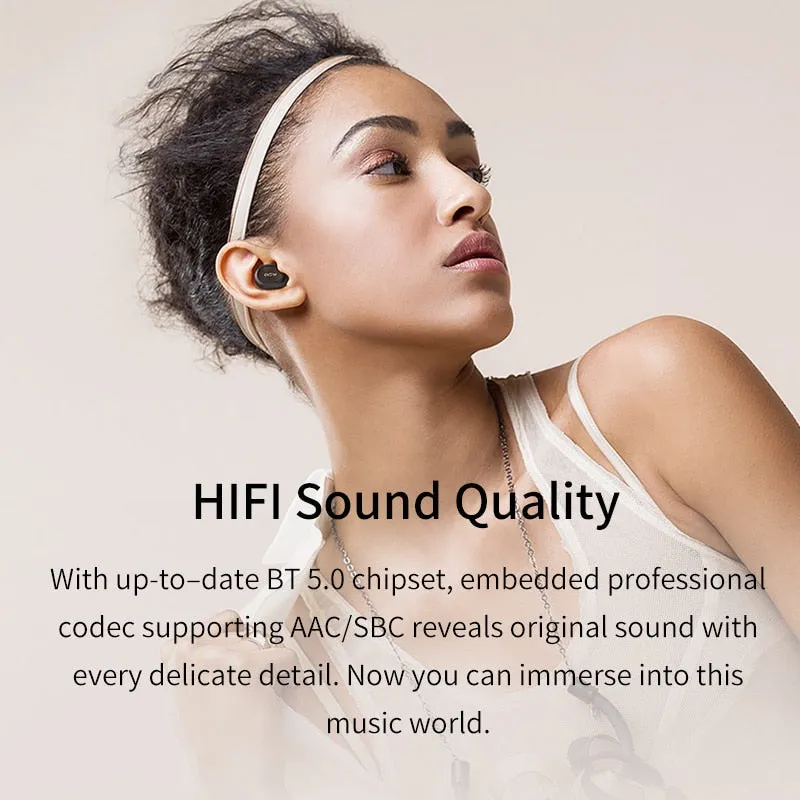 QCY QS1 T1C Mini Dual V5.0 Wireless Earphones Bluetooth Earphones 3D Stereo Sound Earbuds with Dual Microphone and Charging box