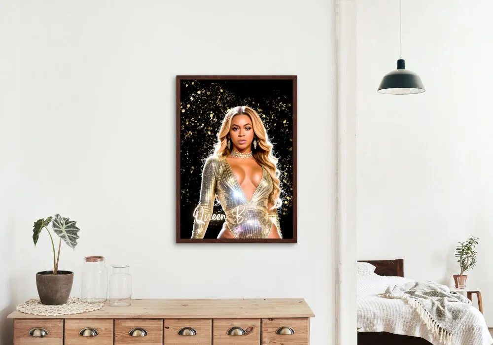 Queen B Beyonce Poster INSTANT DOWNLOAD Art Print, Hypebeast Poster, Pop Culture Wall Art, Hip Hop Lifestyle, Glam Decor, Black & Gold Print, Bey Hive