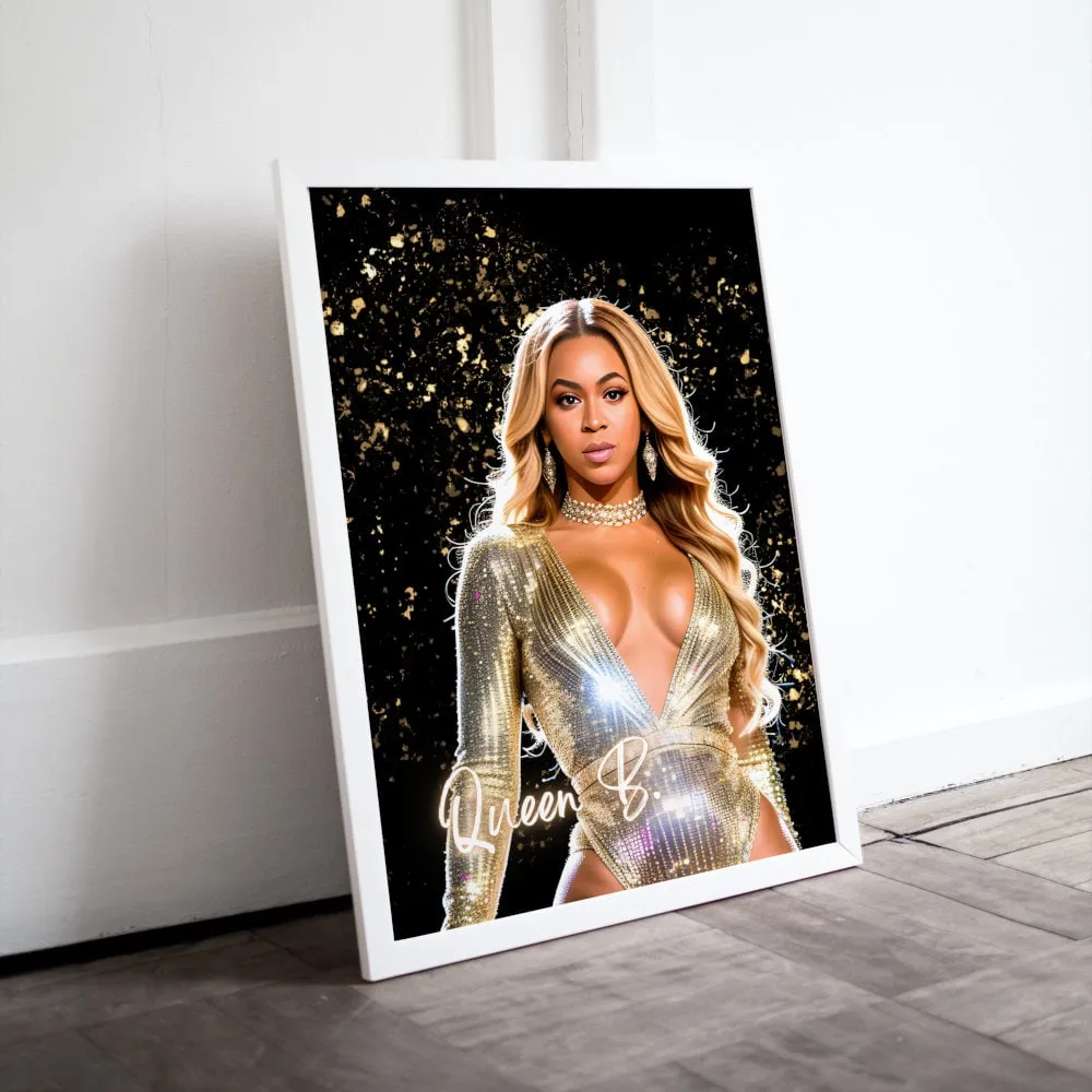 Queen B Beyonce Poster INSTANT DOWNLOAD Art Print, Hypebeast Poster, Pop Culture Wall Art, Hip Hop Lifestyle, Glam Decor, Black & Gold Print, Bey Hive