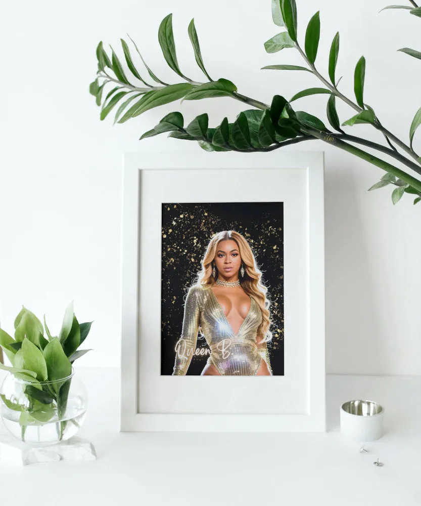 Queen B Beyonce Poster INSTANT DOWNLOAD Art Print, Hypebeast Poster, Pop Culture Wall Art, Hip Hop Lifestyle, Glam Decor, Black & Gold Print, Bey Hive