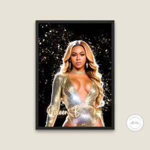 Queen B Beyonce Poster INSTANT DOWNLOAD Art Print, Hypebeast Poster, Pop Culture Wall Art, Hip Hop Lifestyle, Glam Decor, Black & Gold Print, Bey Hive