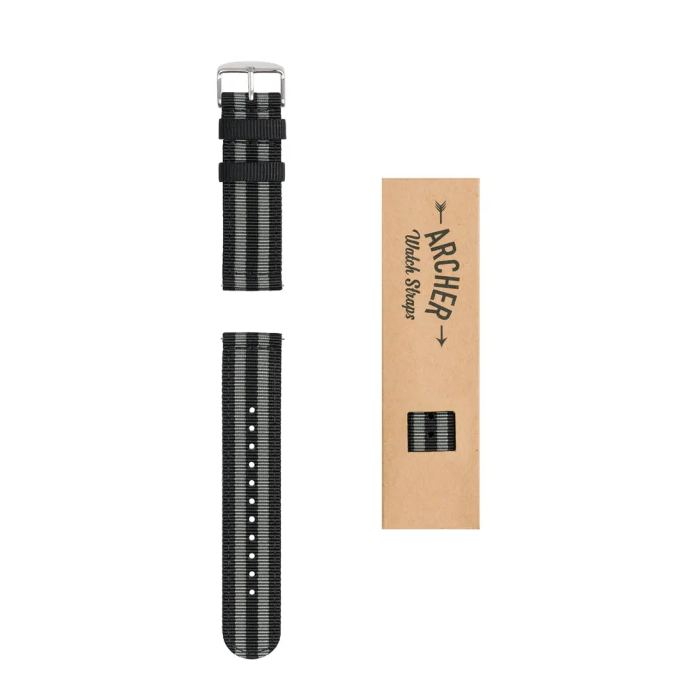 Quick Release Nylon Watch Band - Black and Gray (James Bond)