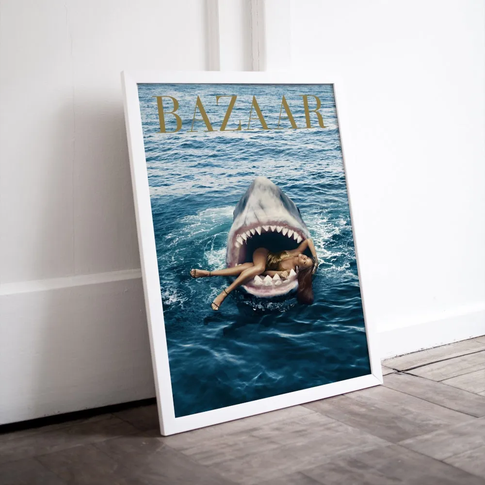 Rihanna Bazaar Cover Poster PRINTABLE WALL ART, Magazine Cover, Rihanna Poster, Fashion Print, Coastal Decor, Shark Wall Art, Rihanna Art Print