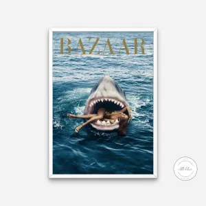 Rihanna Bazaar Cover Poster PRINTABLE WALL ART, Magazine Cover, Rihanna Poster, Fashion Print, Coastal Decor, Shark Wall Art, Rihanna Art Print