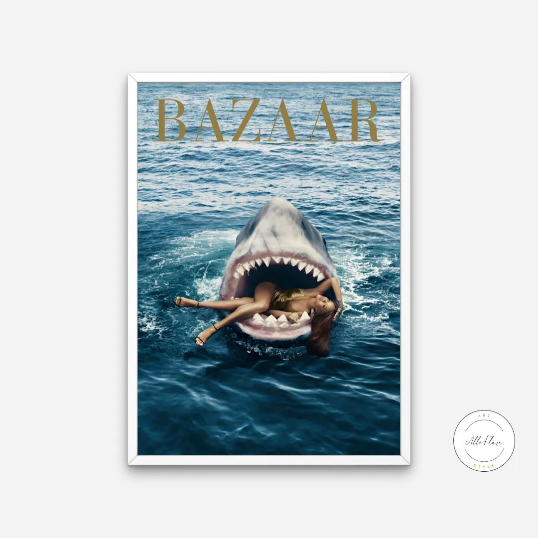 Rihanna Bazaar Cover Poster PRINTABLE WALL ART, Magazine Cover, Rihanna Poster, Fashion Print, Coastal Decor, Shark Wall Art, Rihanna Art Print