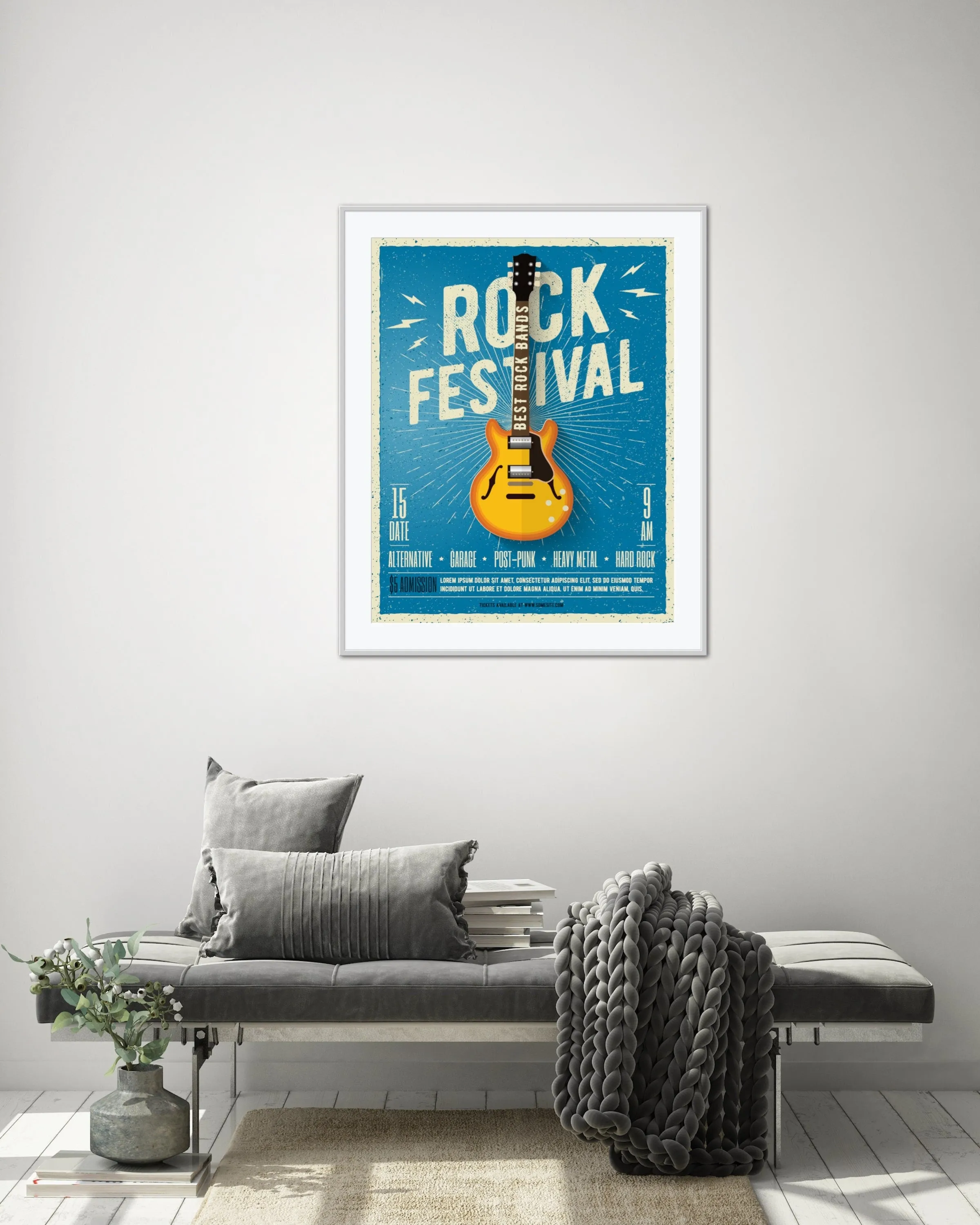 Rock Festival Poster INSTANT DOWNLOAD Art Print, Guitar Gifts, Indie Room Décor, Concert Poster, Blue Yellow Wall Decor, Rock And Roll Wall Art