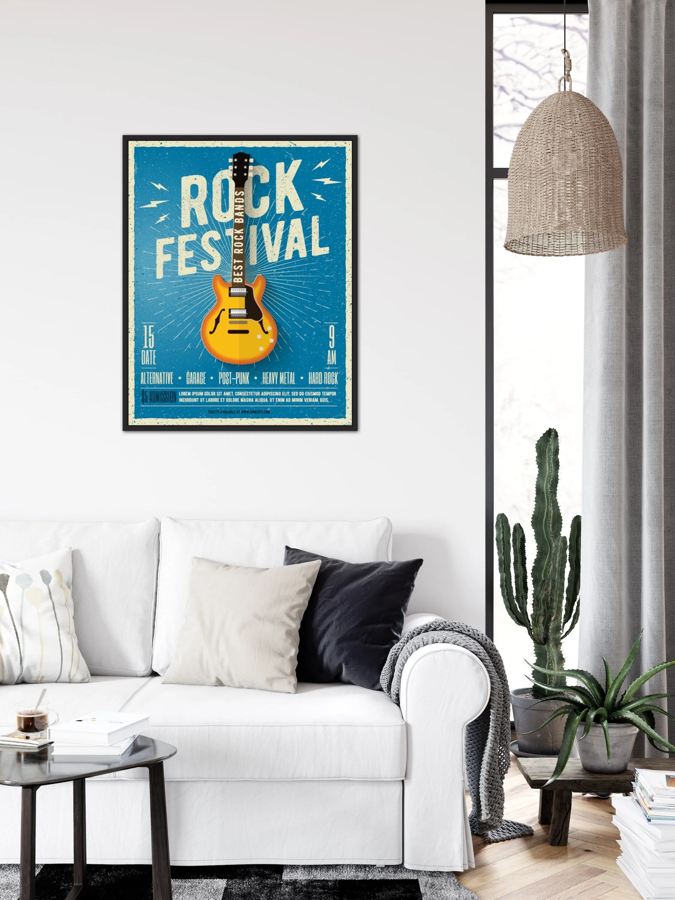 Rock Festival Poster INSTANT DOWNLOAD Art Print, Guitar Gifts, Indie Room Décor, Concert Poster, Blue Yellow Wall Decor, Rock And Roll Wall Art