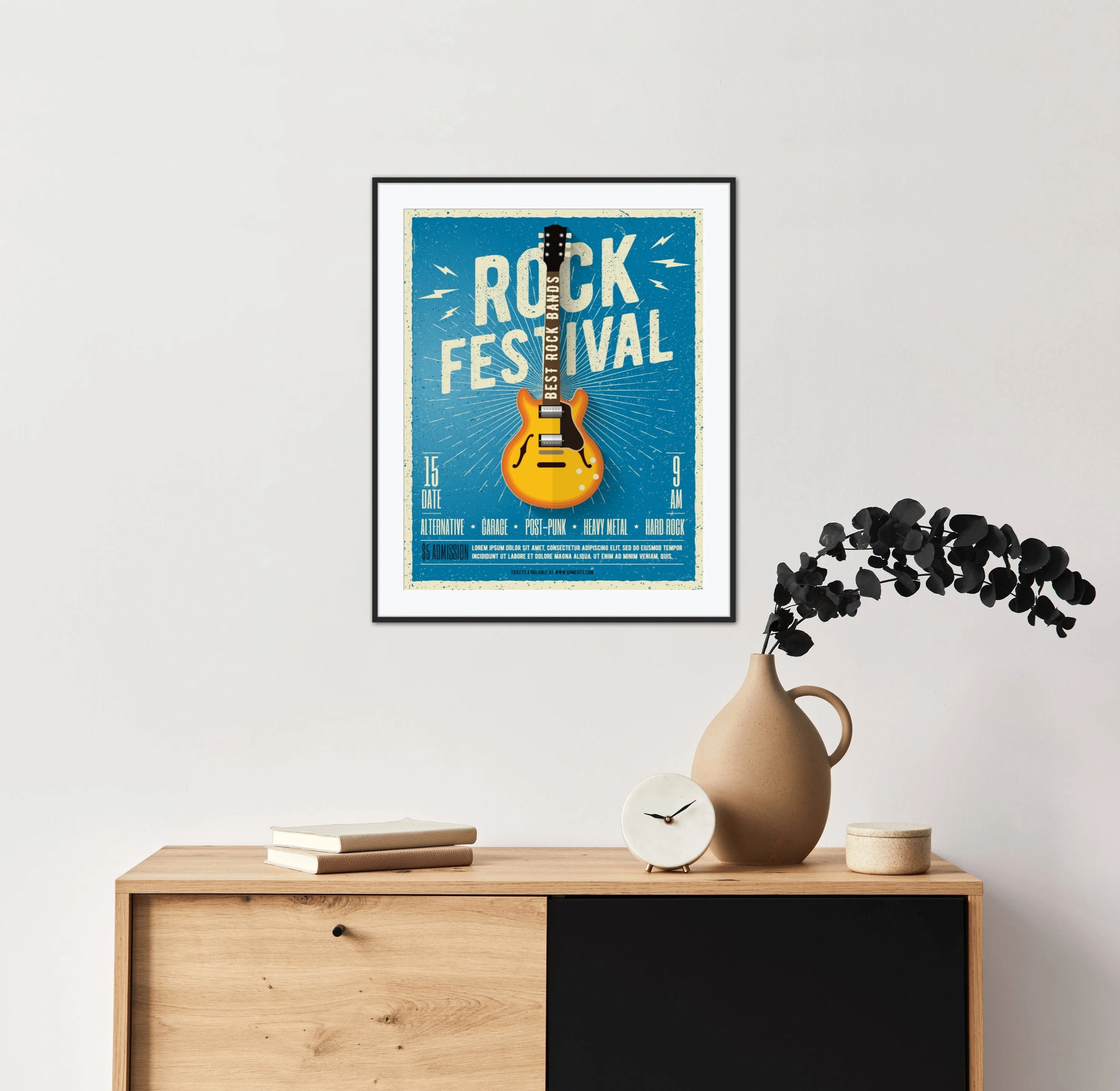 Rock Festival Poster INSTANT DOWNLOAD Art Print, Guitar Gifts, Indie Room Décor, Concert Poster, Blue Yellow Wall Decor, Rock And Roll Wall Art