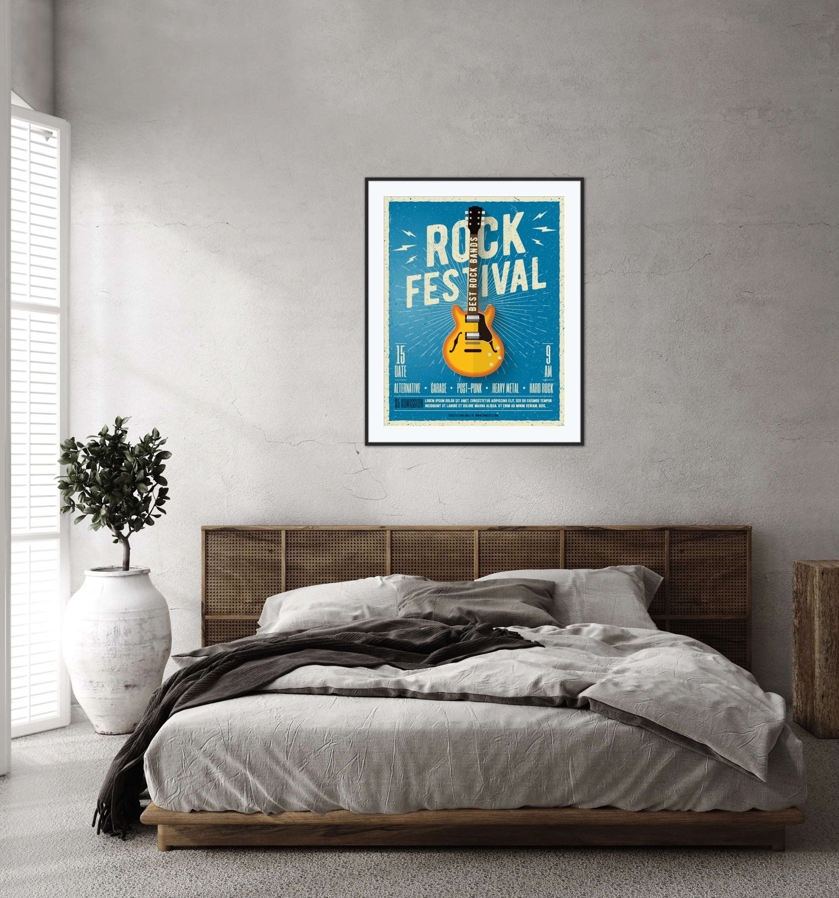 Rock Festival Poster INSTANT DOWNLOAD Art Print, Guitar Gifts, Indie Room Décor, Concert Poster, Blue Yellow Wall Decor, Rock And Roll Wall Art