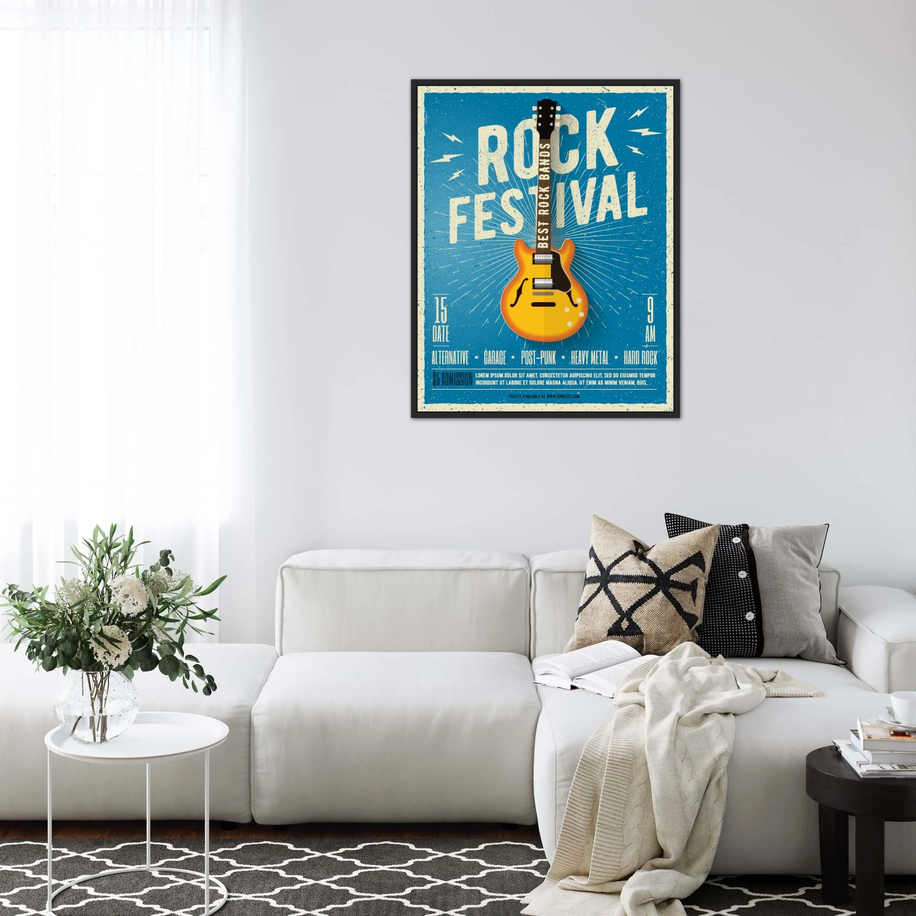 Rock Festival Poster INSTANT DOWNLOAD Art Print, Guitar Gifts, Indie Room Décor, Concert Poster, Blue Yellow Wall Decor, Rock And Roll Wall Art