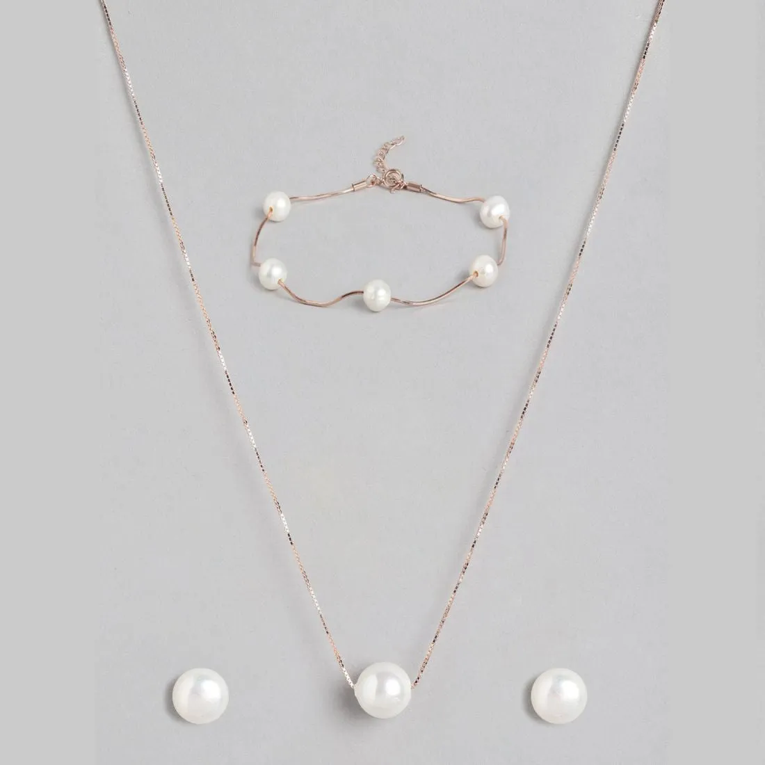 Rosy Elegance Rose Gold-Plated 925 Sterling Silver Jewelry Set with Freshwater Pearls